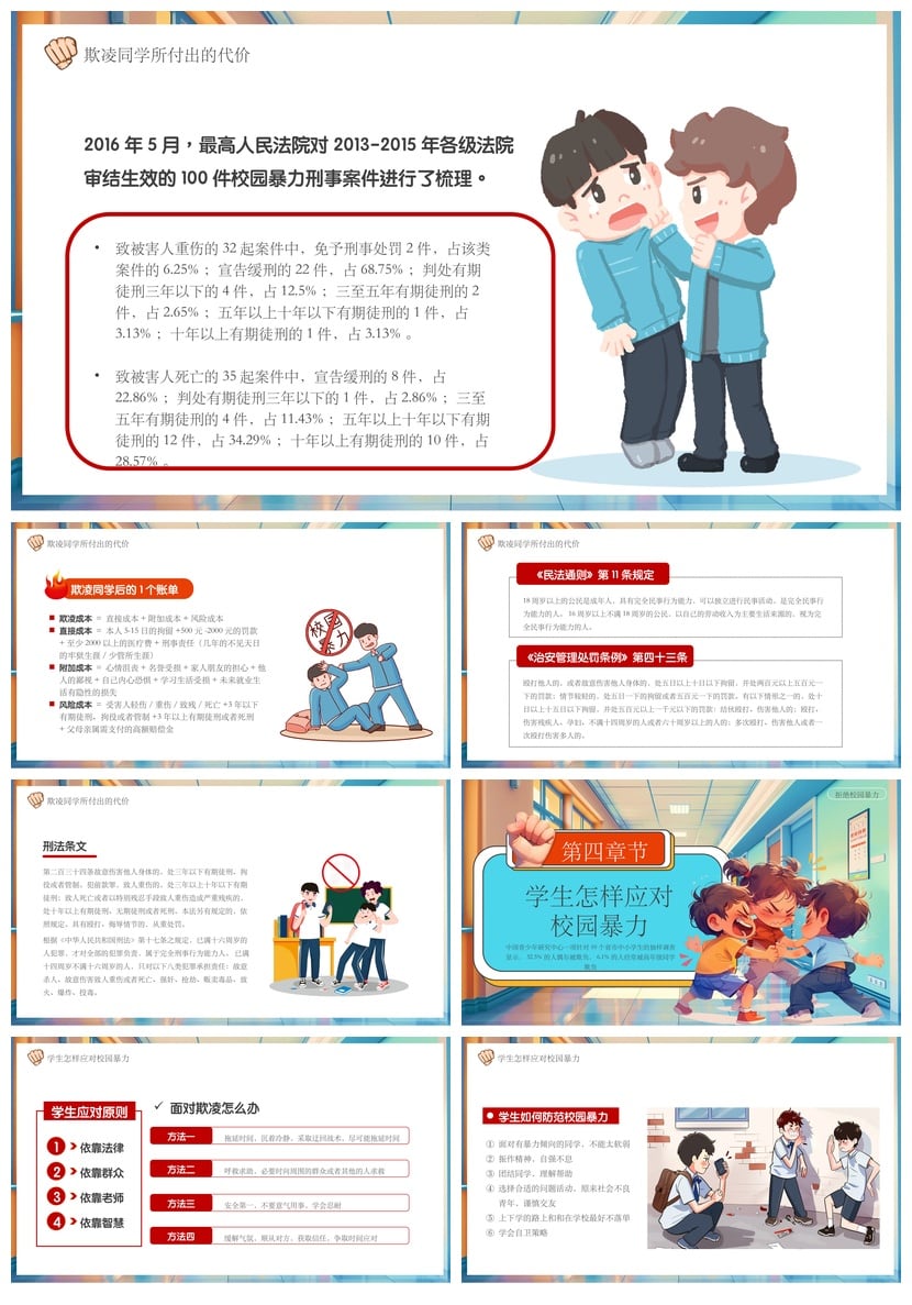 校园安全班会PPT模板|拒绝校园欺凌课件素材设计班会主题 - 第3页预览