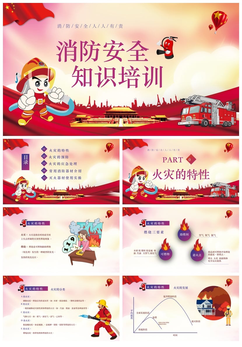 儿童校园消防安全PPT课件 防火灾安全宣传日模板 知识培训素材 - 第1页预览