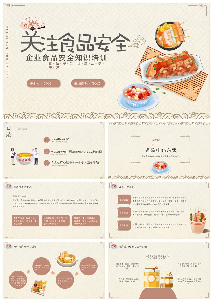 食堂食品安全PPT模板 事故知识教育培训课件企业食品卫生培训素材 - 第1页预览