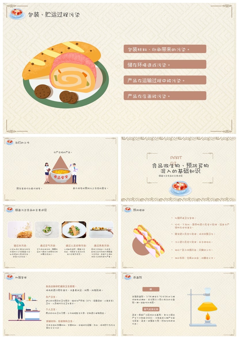 食堂食品安全PPT模板 事故知识教育培训课件企业食品卫生培训素材 - 第2页预览