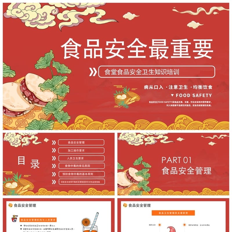 食堂食品安全PPT培训模板 事故预防与知识教育课件素材 - 其它PPT 模板