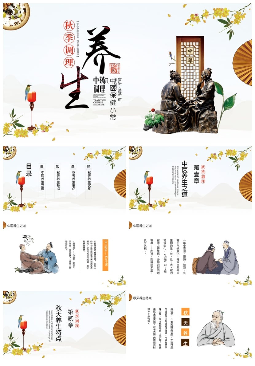 中医养生PPT模板 中医保健小常识宣讲素材 中医课件设计 - 第1页预览