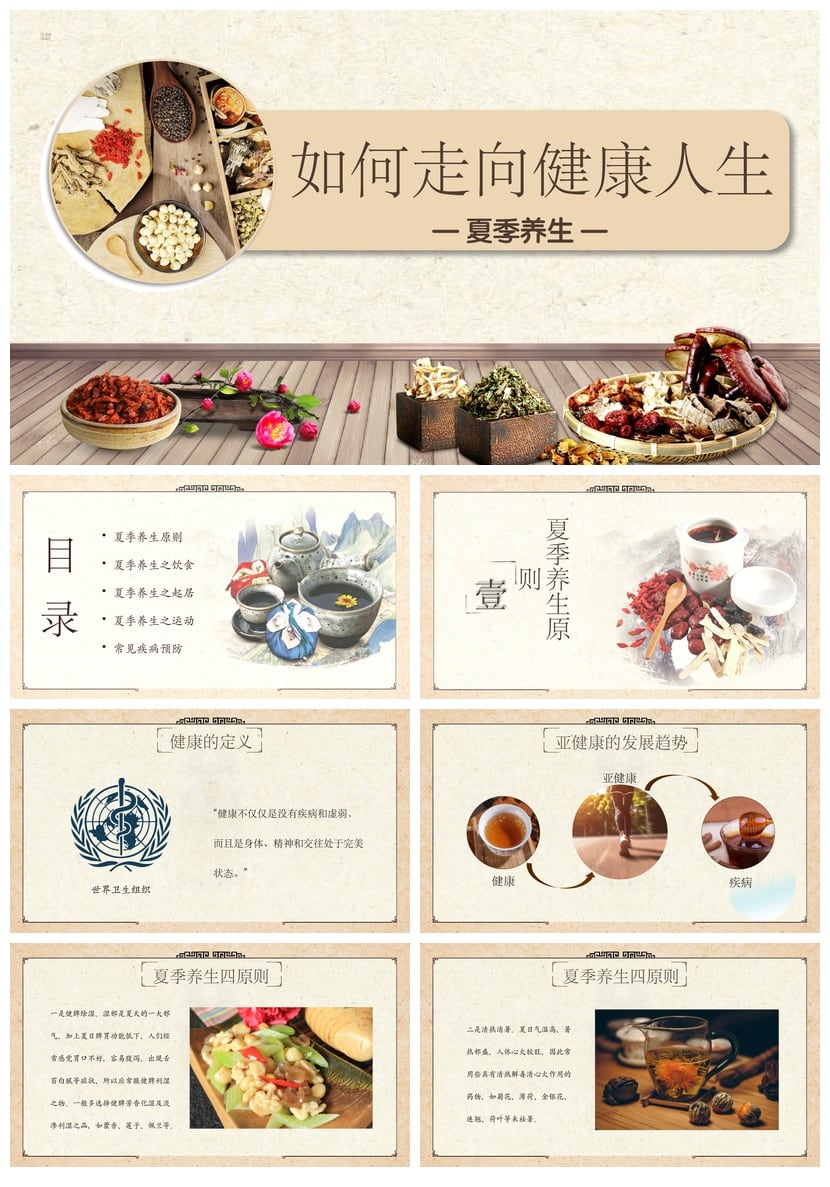 中医养生PPT模板 健康讲座培训课件素材 中医药文化主题幻灯片 - 第1页预览