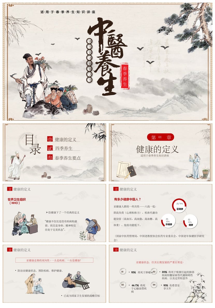 中医养生PPT模板素材 春季养生知识讲座课件 专业中医课件 - 第1页预览