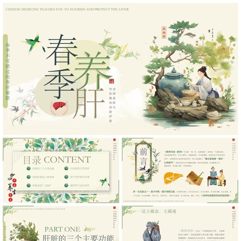 春季养肝PPT模板 中医养生护肝PPT素材 春季中医养肝教学课件 - 其它PPT 模板