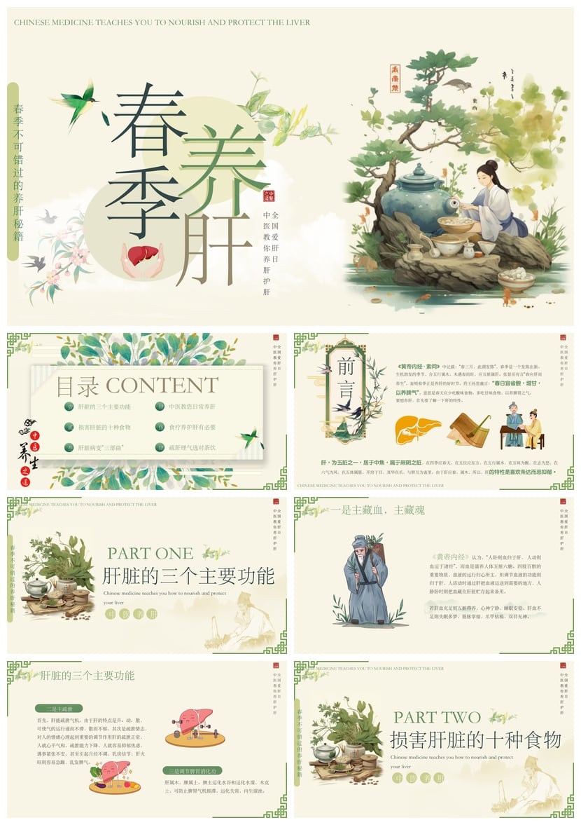 春季养肝PPT模板 中医养生护肝PPT素材 春季中医养肝教学课件 - 第1页预览