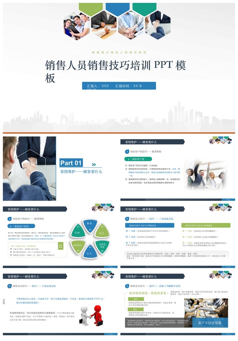 销售人员销售话术培训PPT模板 成交沟通技巧与经验培训素材 - 第1页预览