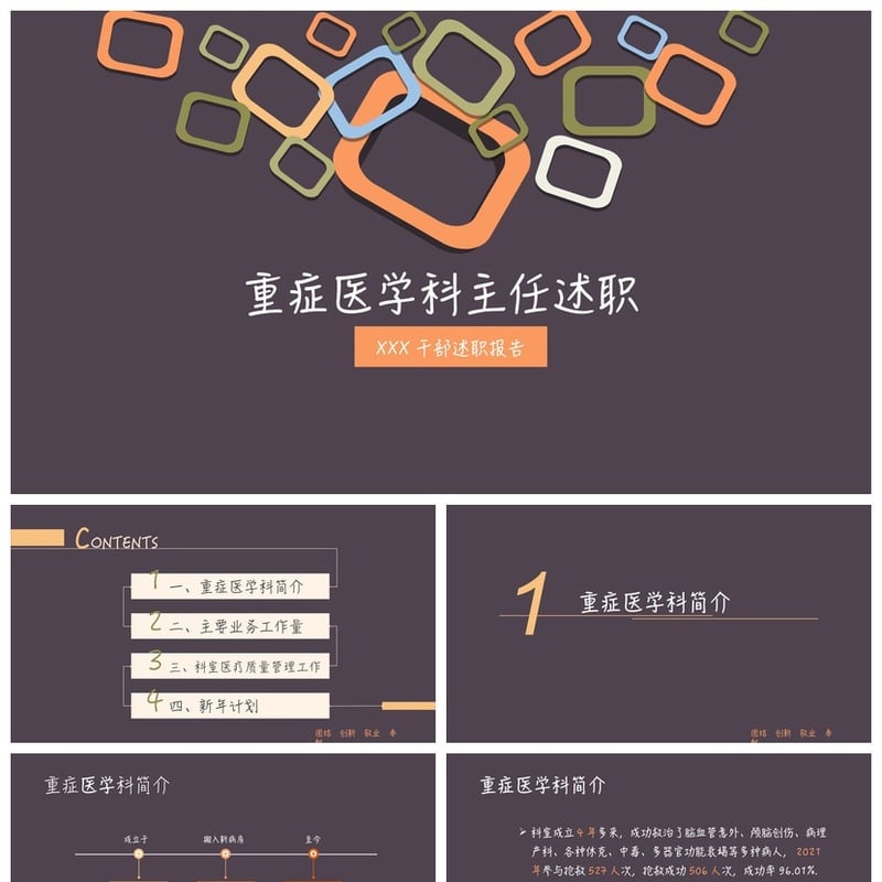 重症医学科主任述职报告PPT 商务风医疗医院干部年终总结模板素材 - 工作PPT 模板