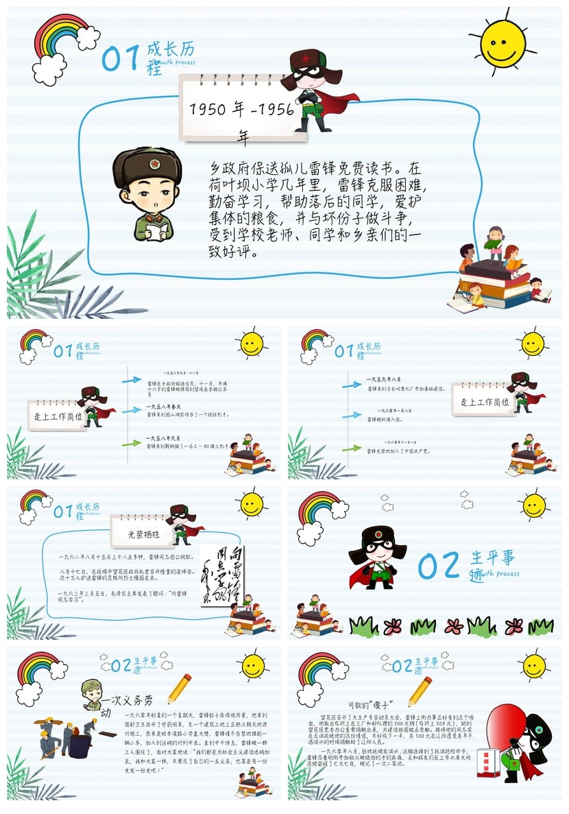 学习雷锋PPT模板 雷锋精神课件素材 奉献榜样主题PPT模板 - 第2页预览