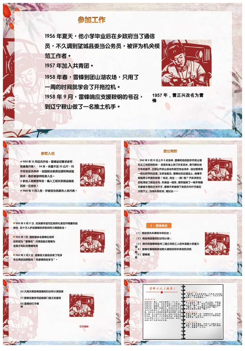 学习雷锋PPT模板 弘扬雷锋精神课件素材 奉献榜样主题PPT模板 - 第2页预览