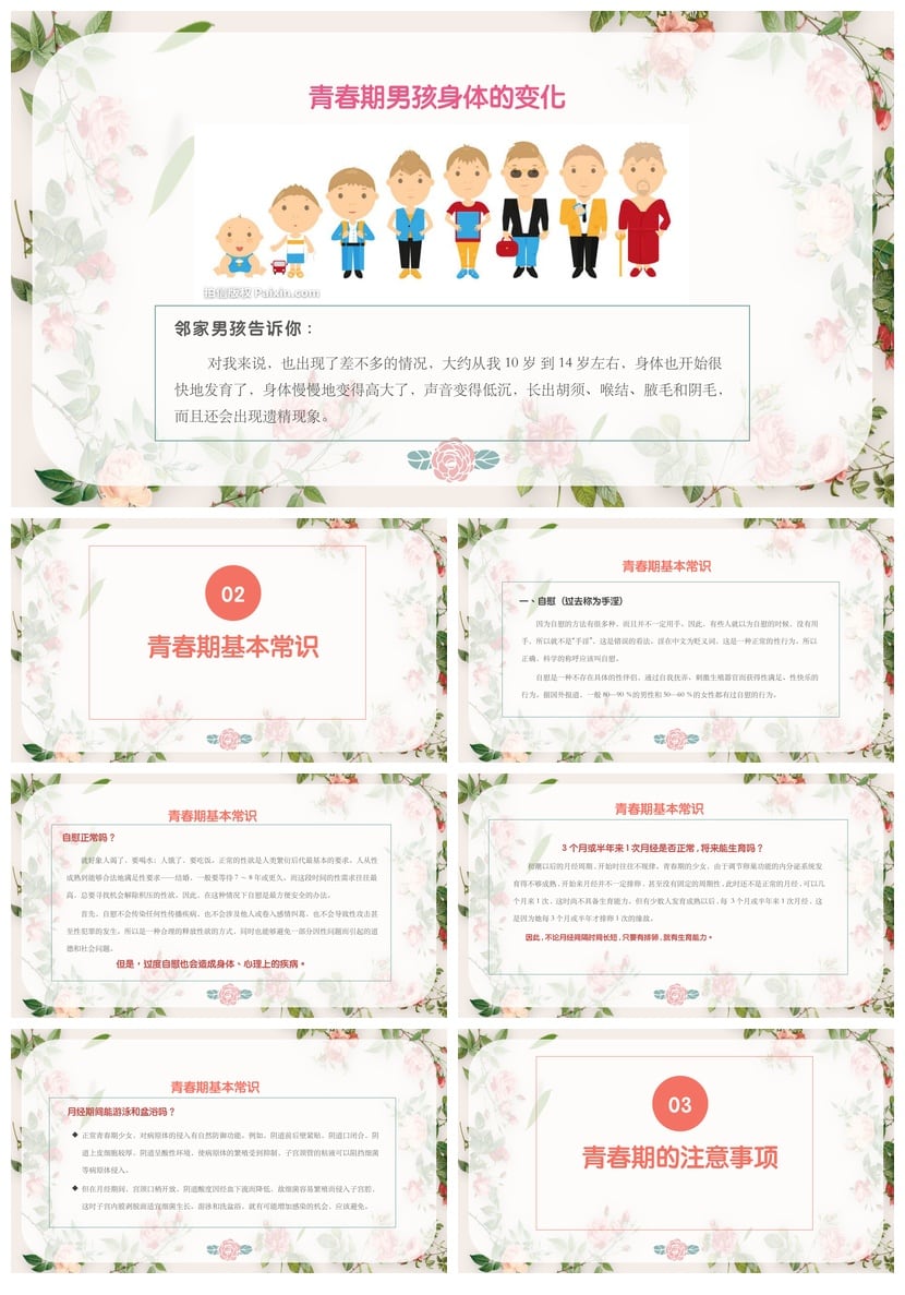 小学生教育PPT模板 儿童性教育课件素材 青春期教师教学资源 - 第2页预览