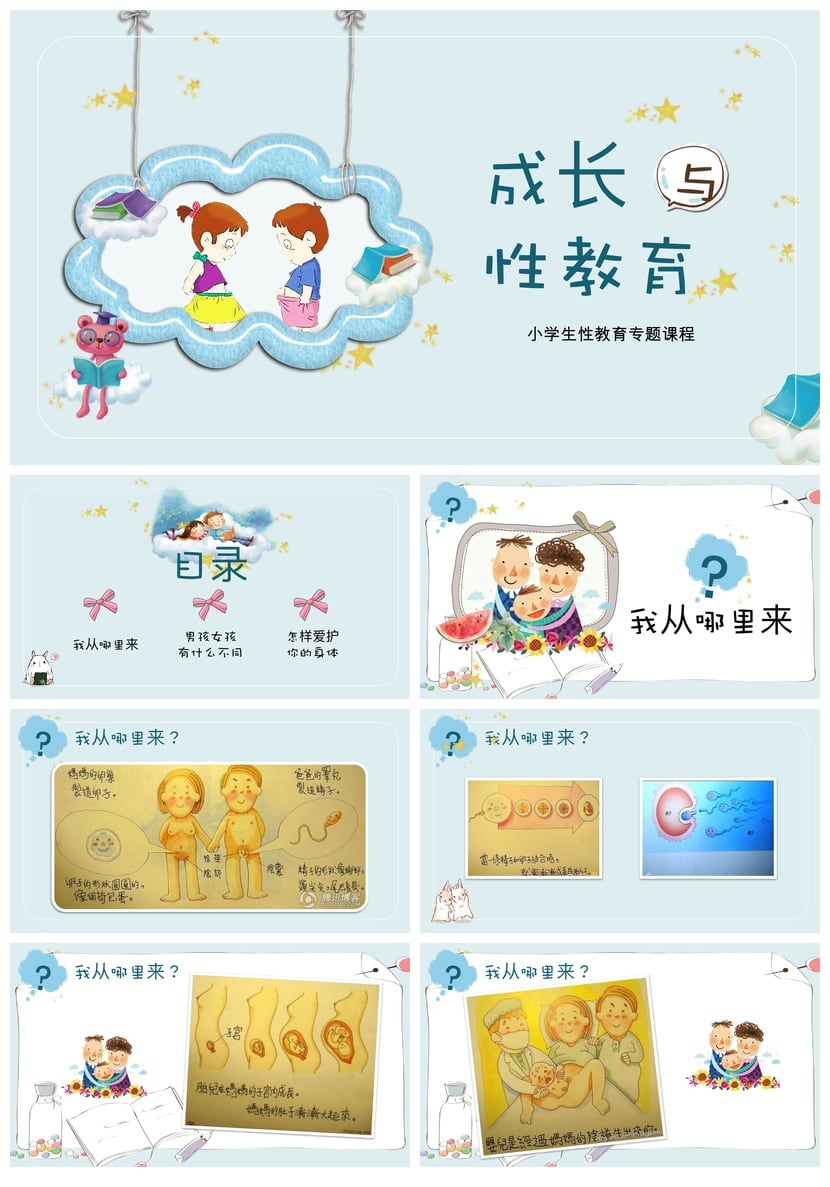 小学生性教育PPT课件模板 儿童青春期生理心理健康专题教学素材 - 第1页预览