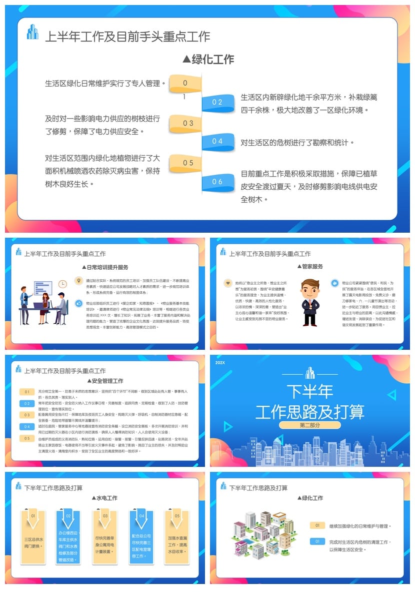 房地产物业部门管理年度PPT模板 物业公司上半年工作总结汇报素材 - 第2页预览