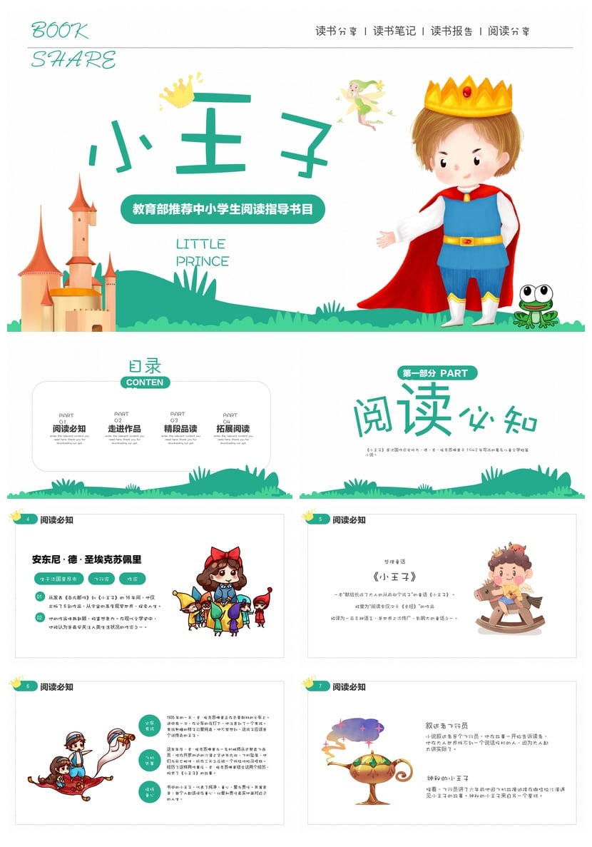 小王子读书PPT模板 卡通风读书报告模板 中小学生阅读PPT素材 - 第1页预览