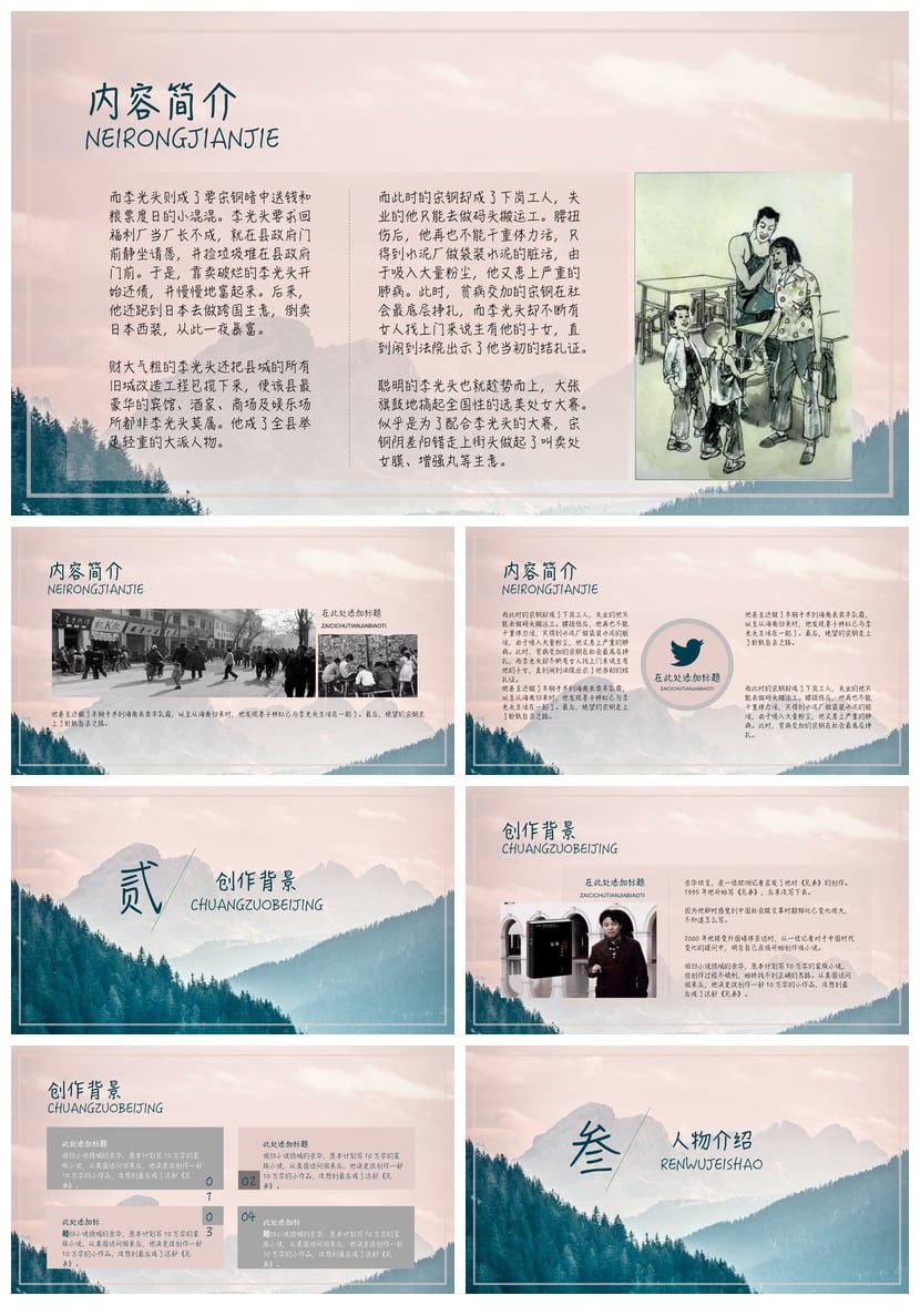 读书《兄弟》PPT模板 余华作品读书笔记素材 人物分析思维导图 - 第2页预览