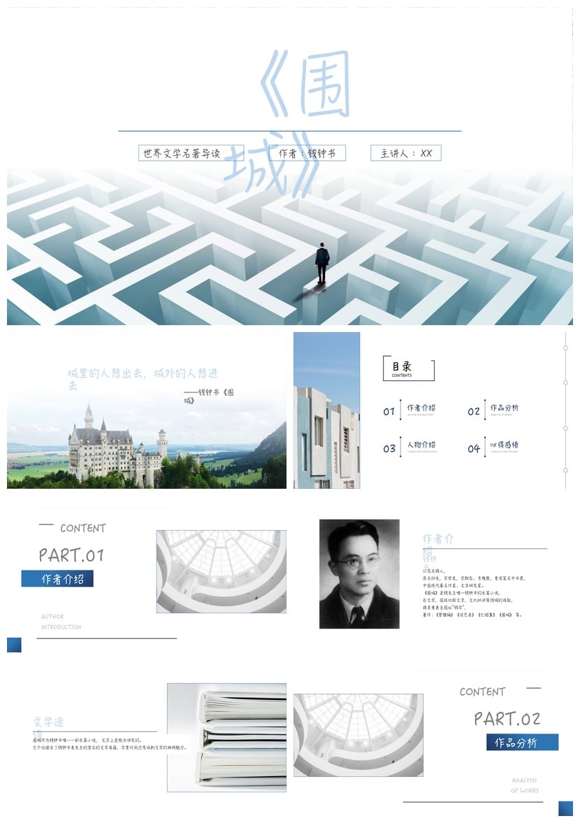 围城读书笔记PPT模板素材 钱钟书名著导读课件 - 第1页预览