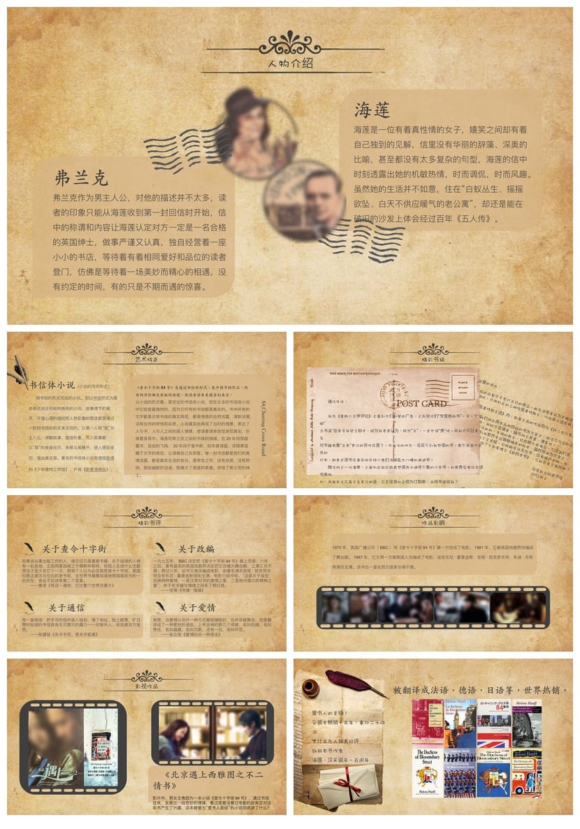 《查令十字街84号》读书笔记PPT模板 好书素材 读后感模板 - 第2页预览