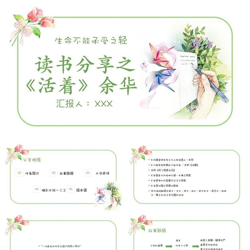 《活着》读书PPT模板素材 余华作品解读课件资源 - 其它PPT 模板