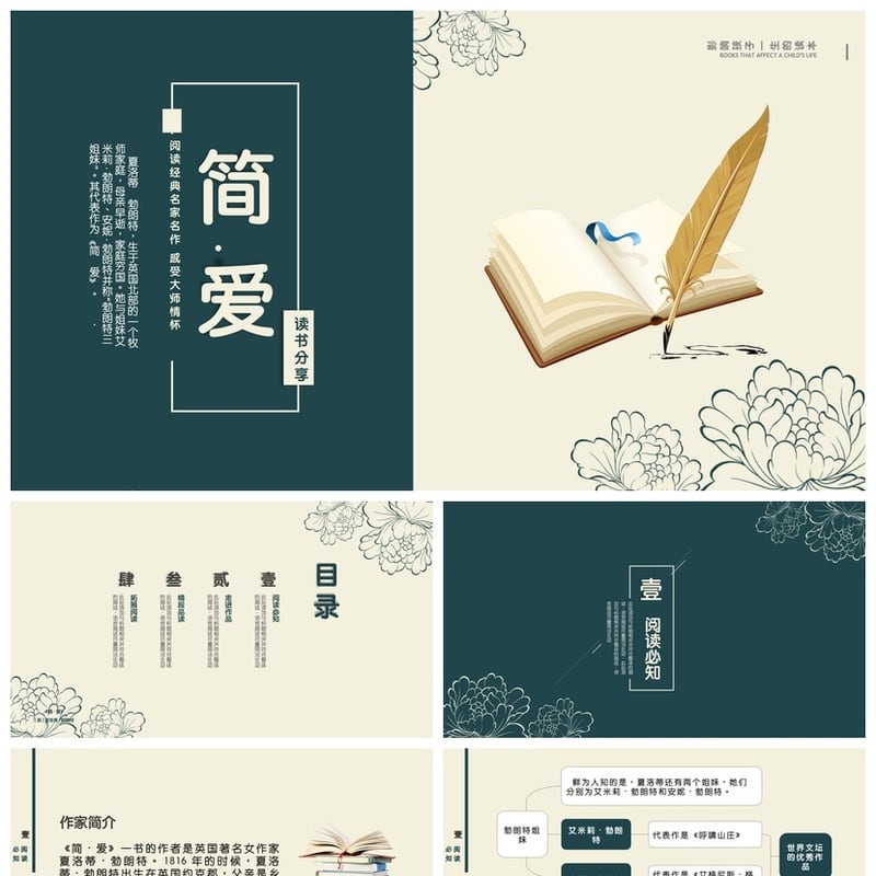 读书《简爱》PPT模板 夏洛蒂・勃朗特生平与作品素材 - 其它PPT 模板