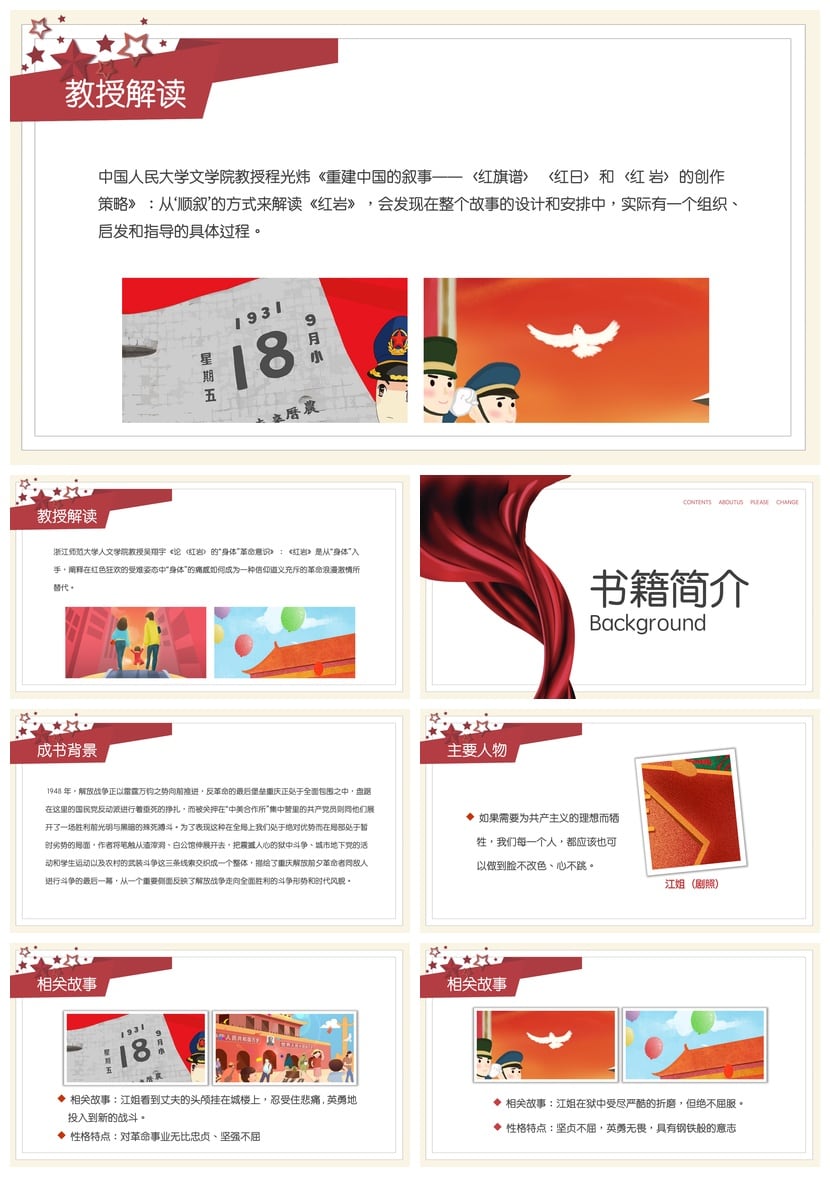 红岩读书会PPT模板 革命主题汇报素材 - 第2页预览