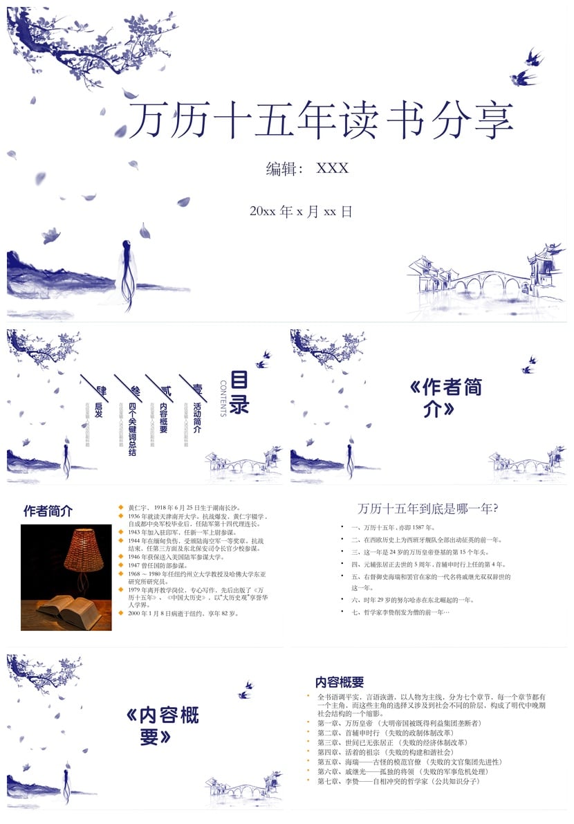 万历十五年读书PPT模板 黄仁史书课件素材 明朝历史主题幻灯片 - 第1页预览