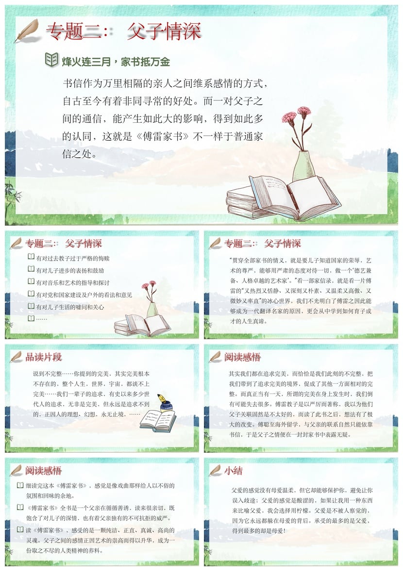 读书傅雷家书PPT模板素材   - 第2页预览