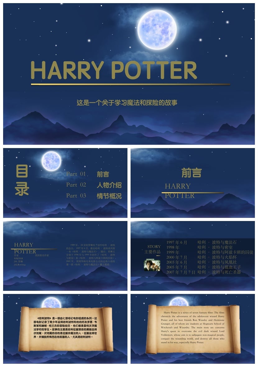 哈利波特PPT模板 读书会魔法主题课件设计素材 - 第1页预览
