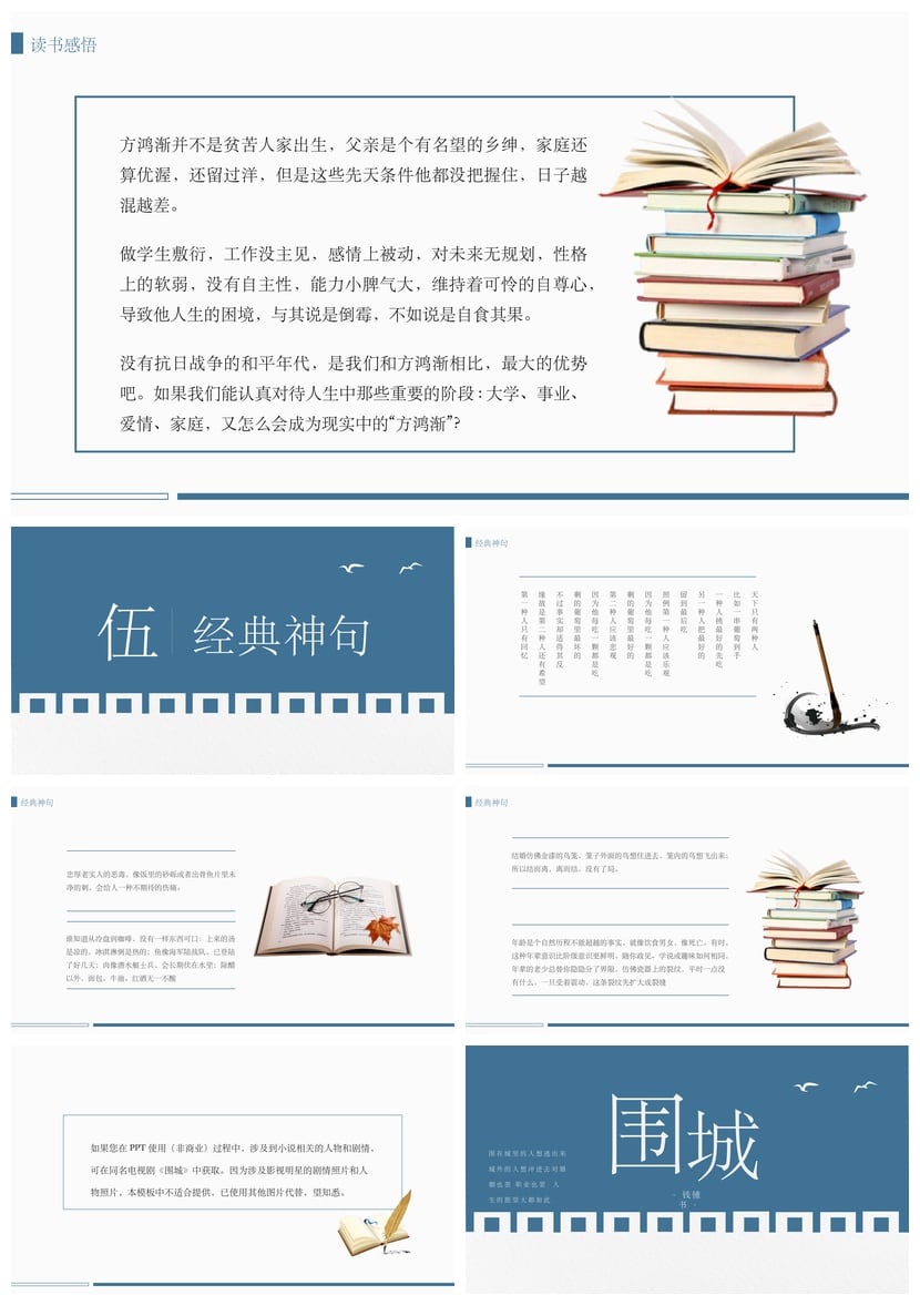 读书围城PPT模板 围城素材人生婚姻职业哲理金句幻灯片 - 第3页预览