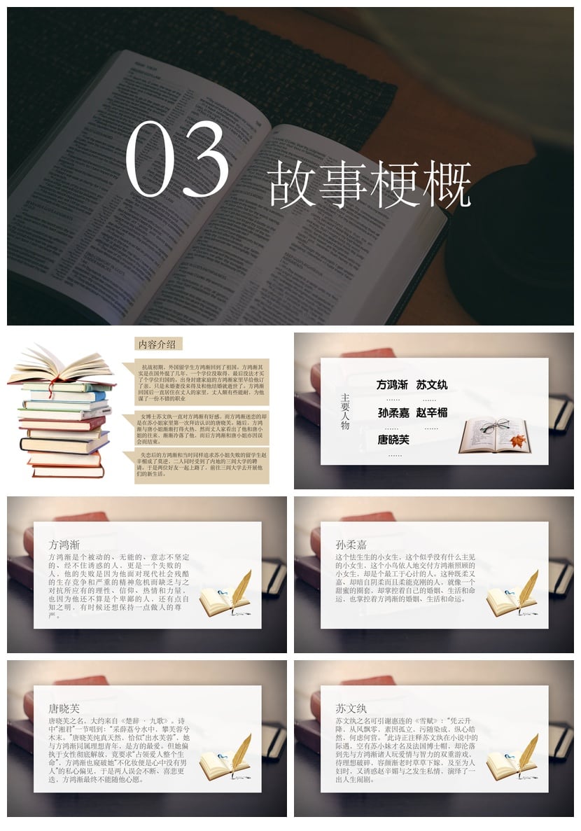 读书围城PPT模板 钱钟书《围城》读书笔记素材课件 - 第2页预览