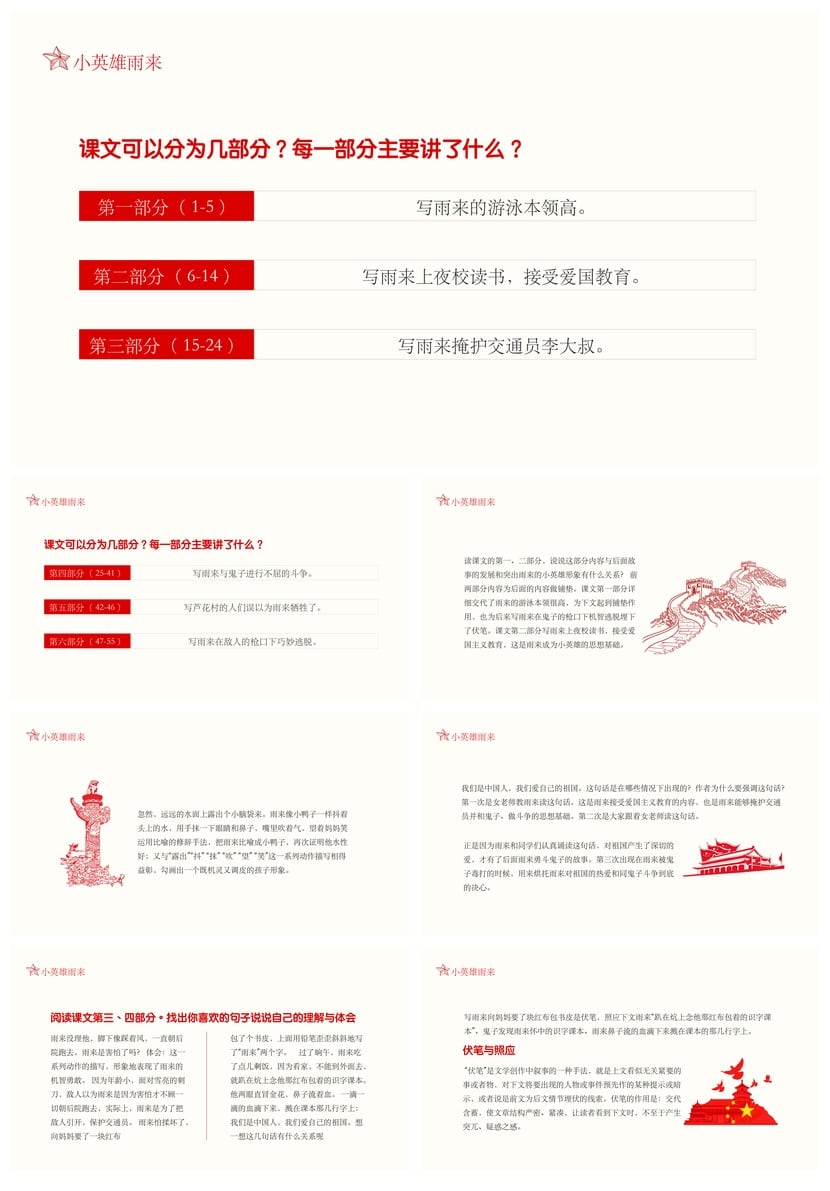 小英雄雨来PPT模板课件 管桦作品读书会素材 - 第3页预览