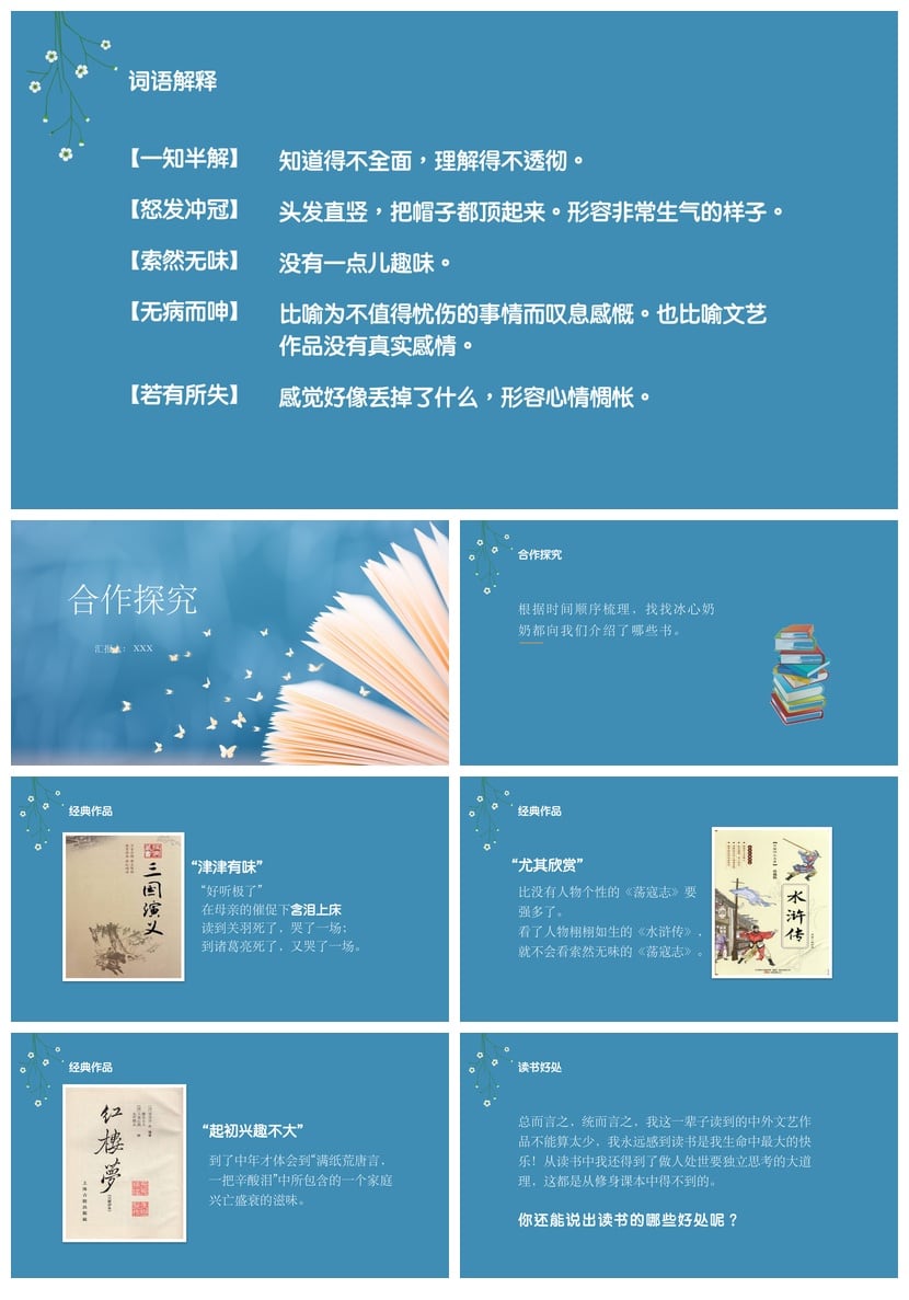 忆读书PPT模板 读书会课件素材  - 第2页预览