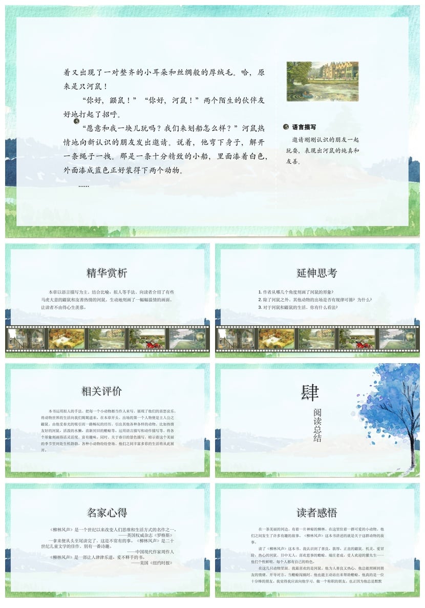 读书PPT模板 柳林风声素材鼹鼠河鼠故事 诗意笔触暖炉边听故事 - 第3页预览