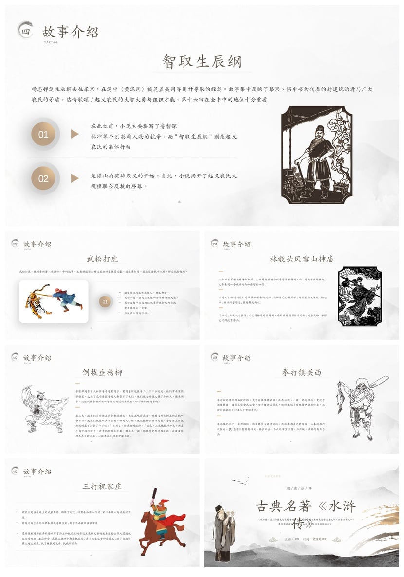 中国文学名著水浒传PPT模板素材 读书课件设计 - 第3页预览