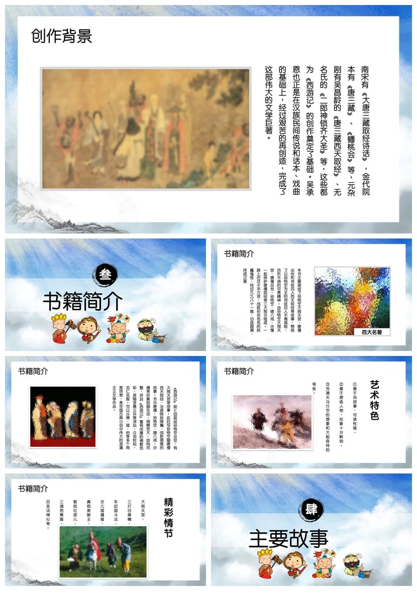 西游记PPT模板 读书课件素材 名著解读幻灯片制作 - 第2页预览