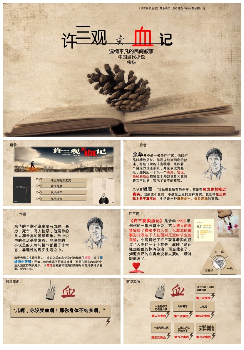 《许三观卖血记》读书PPT模板 温情民间叙事素材课件 - 第1页预览