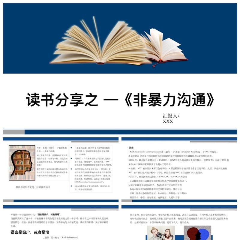 非暴力沟通PPT模板素材 读书会课件演讲高效沟通技巧 - 其它PPT 模板