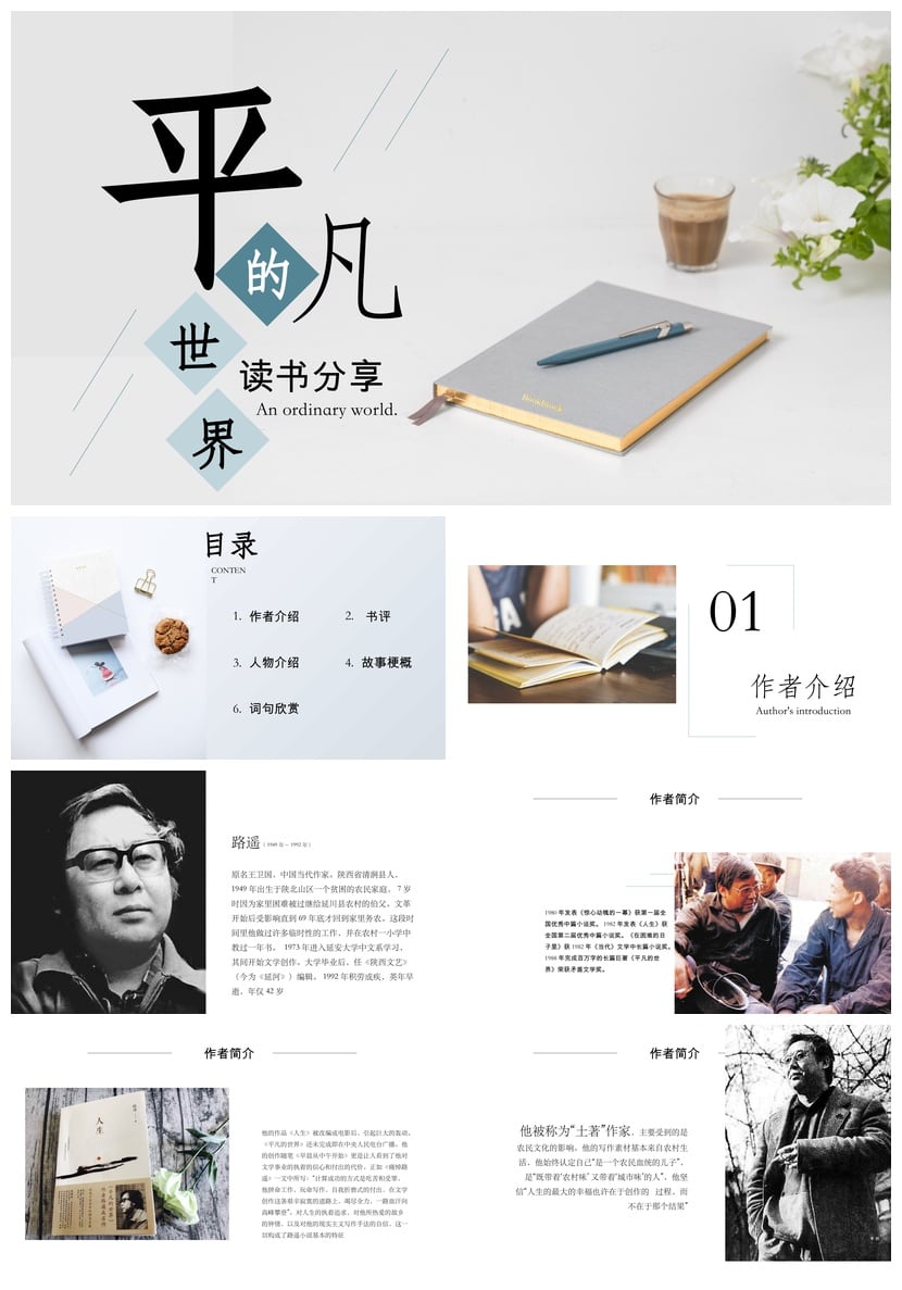 《平凡的世界》读书PPT模板 人物关系图与章节解析素材 - 第1页预览